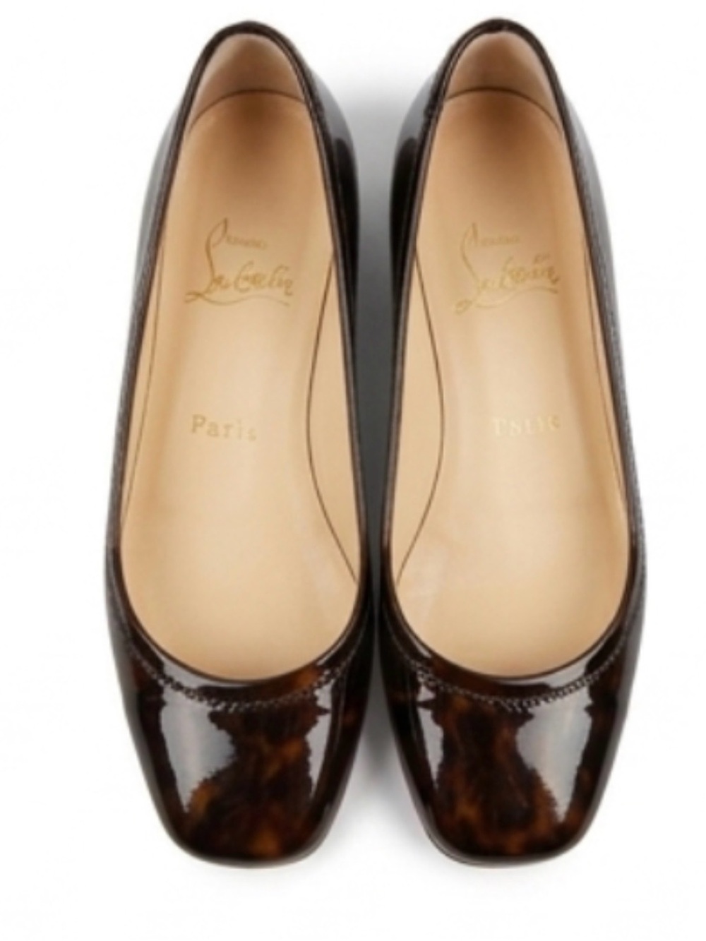 Christian Louboutin Tortoiseshell Patent Leather Square-Toe Ballet Flats